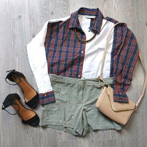 ZARA BASIC SPLIT PLAID / WHITE BUTTON UP SHIRT